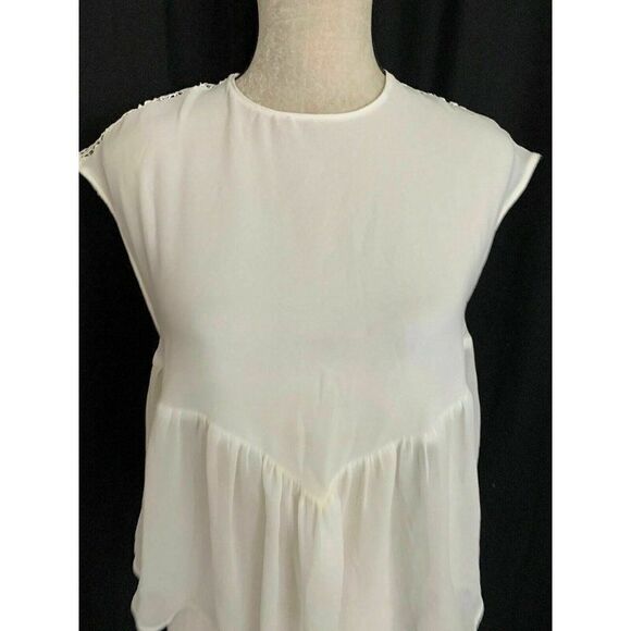 Zara Womens Solid White Lace Crew Neck Sheer Tank Top Xs - Picture 1 of 8
